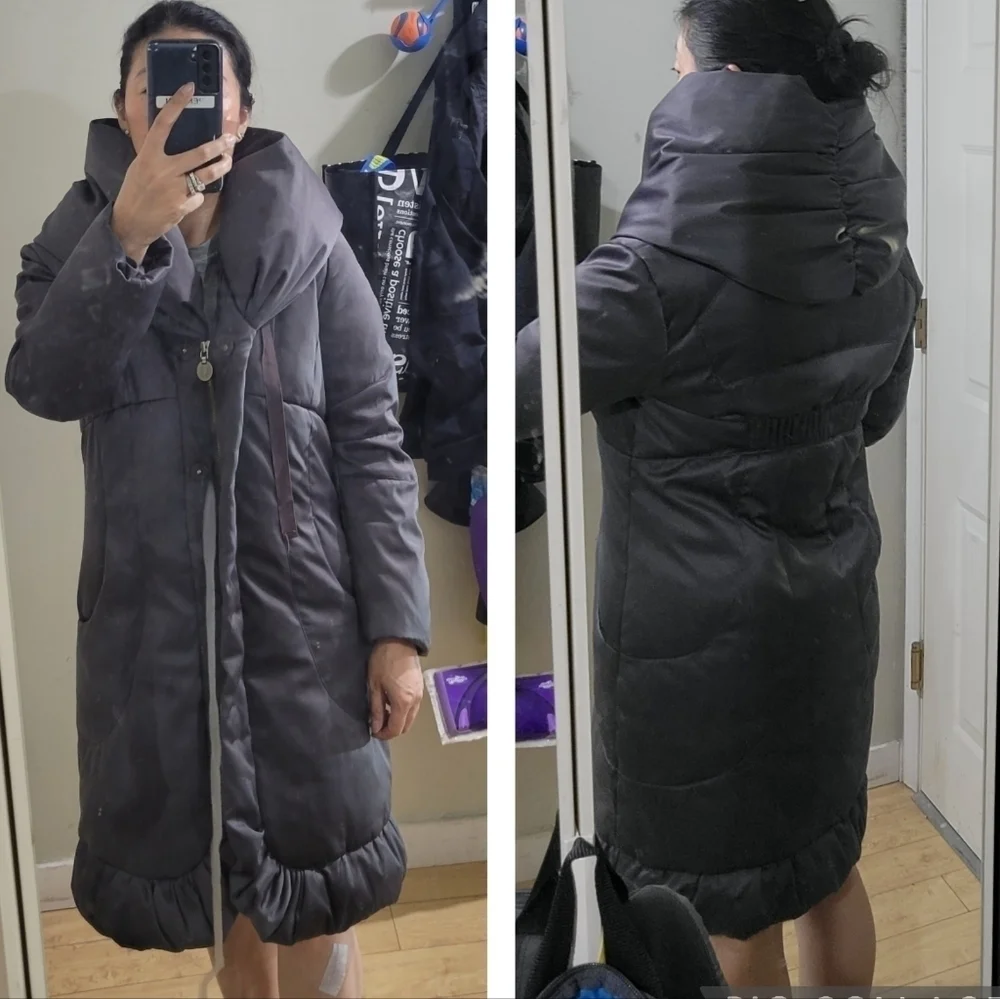 ELIE Tahari down puffer funnel neck coat parka jacket gray XS small - Picture 15 of 16